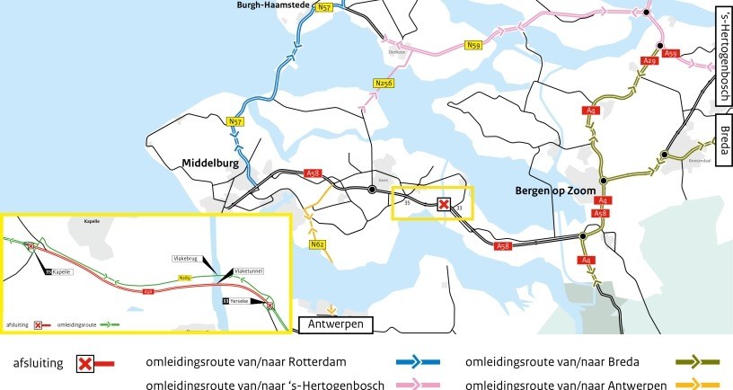 Ernstige verkeershinder door werkzaamheden aan Vlaketunnel